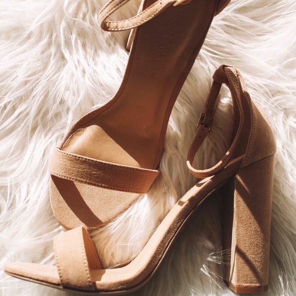 Natural Suede Ankle Strap Heels - Picture 2 of 4